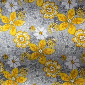 1 3/4 yards Yellow Grey Modern Floral Cotton Fabric Quilting #335
